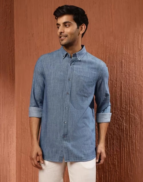 Blue Cotton Woven Shirt