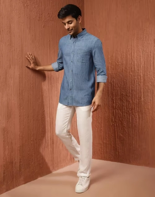 Blue Cotton Woven Shirt
