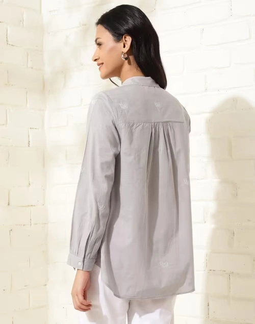 Grey Cotton Chikankari Shirt