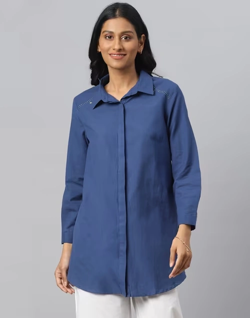 Cotton Front Button Down Shirt