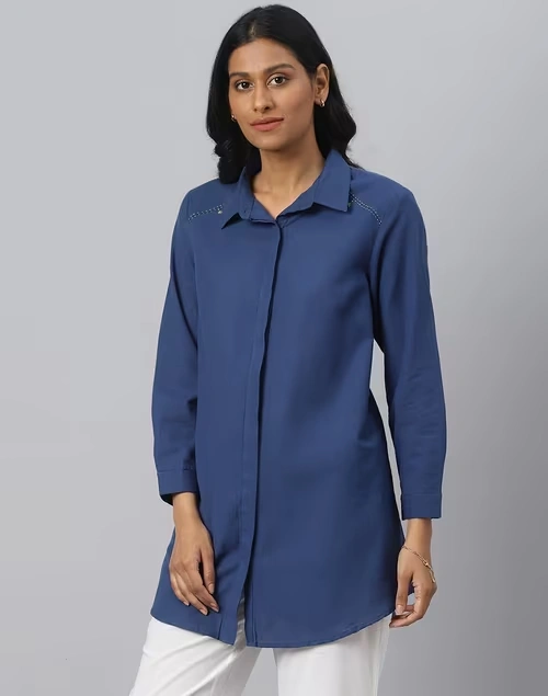 Cotton Front Button Down Shirt