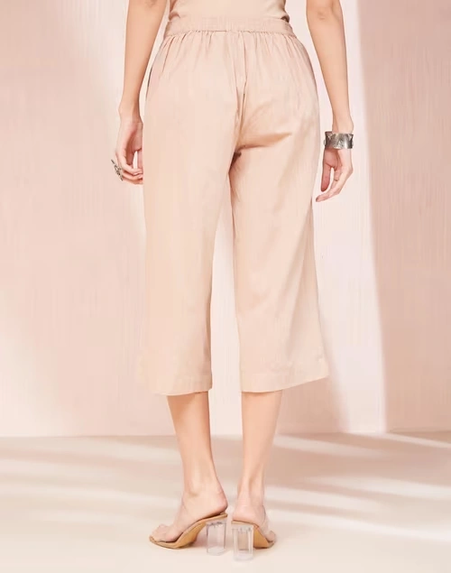 Beige Cotton Chikankari Culottes