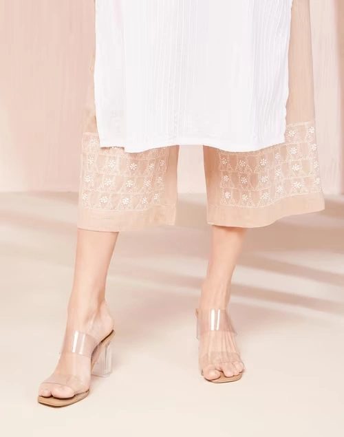 Beige Cotton Chikankari Culottes 3 Beige Cotton Chikankari Culottes