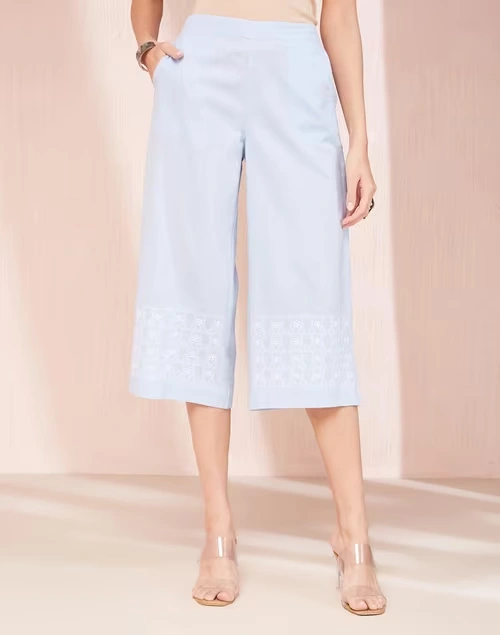 Light Blue Cotton Chikankari Culottes
