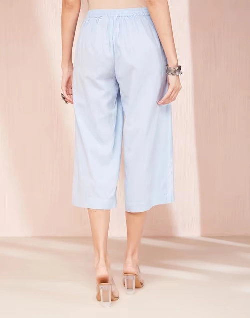 Light Blue Cotton Chikankari Culottes