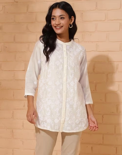 Natural Cotton Silk Chikankari Tunic