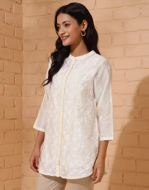Natural Cotton Silk Chikankari Tunic