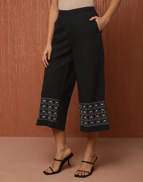 Black Cotton Chikankari Culottes