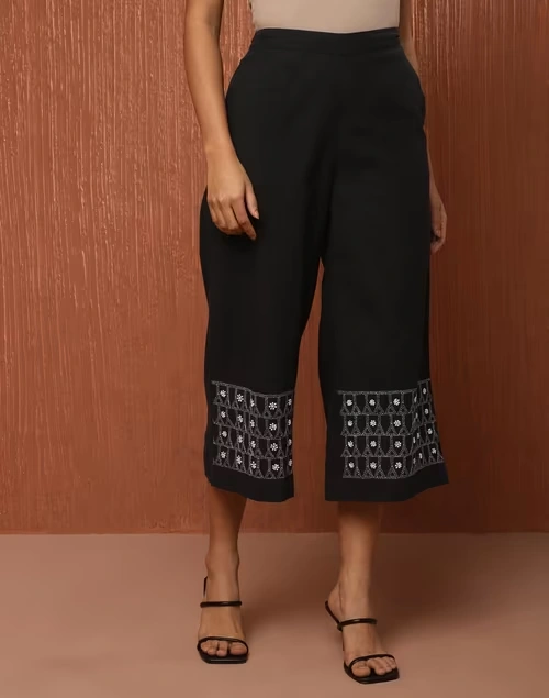Black Cotton Chikankari Culottes
