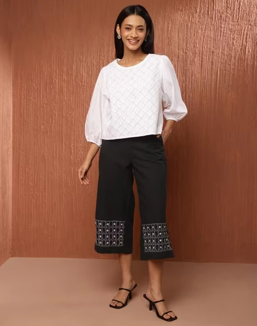 Black Cotton Chikankari Culottes 3 Black Cotton Chikankari Culottes