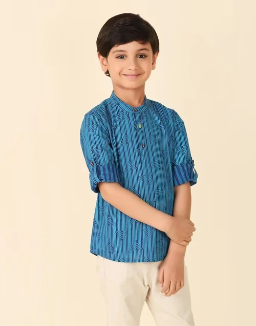 Blue Cotton Hand Block Printed Kurta Short 3 Blue Cotton Hand Block Printed Kurta Short