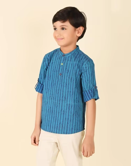Blue Cotton Hand Block Printed Kurta Short 4 Blue Cotton Hand Block Printed Kurta Short