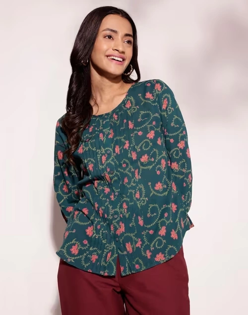 Green Cotton Printed Top