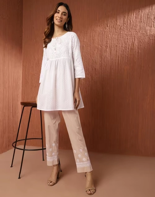 Beige Cotton Chikankari Ethnic Pant 3 Beige Cotton Chikankari Ethnic Pant