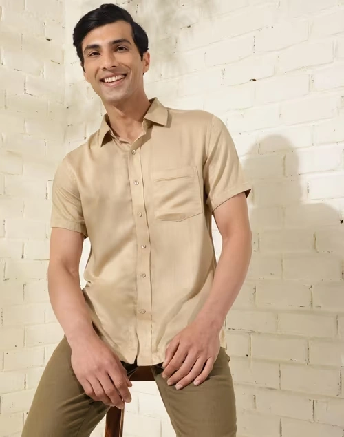 Beige Bamboo Blend Bush Shirt