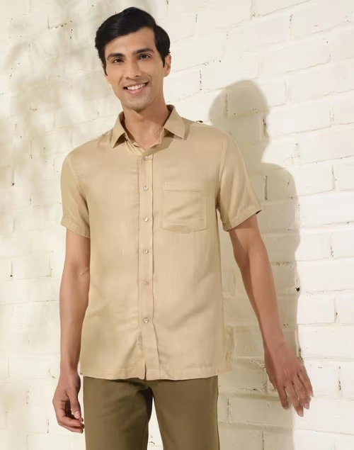 Beige Bamboo Blend Bush Shirt
