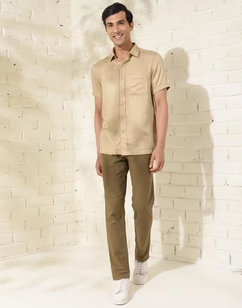 Beige Bamboo Blend Bush Shirt 3 Beige Bamboo Blend Bush Shirt