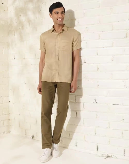 Beige Bamboo Blend Bush Shirt 4 Beige Bamboo Blend Bush Shirt