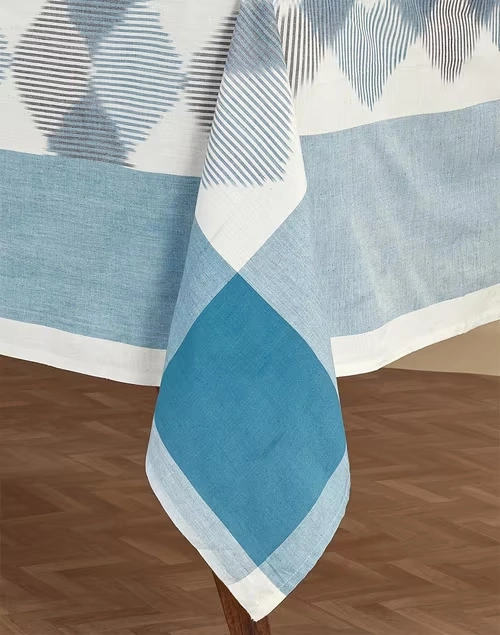 Blue Cotton Woven Saumya Table Cover 3 Blue Cotton Woven Saumya Table Cover