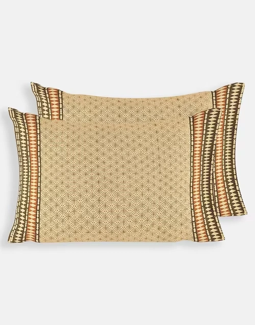Beige Cotton Karwan Printed Pillow Cover - Set of 2