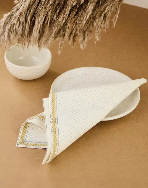 Off White Cotton Tastir Printed Napkin