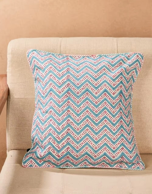 Blue Cotton Palampur Printed Cushion Cover