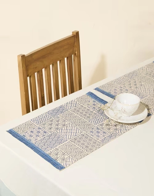 Blue Cotton Neer Printed Mat Set Of 6