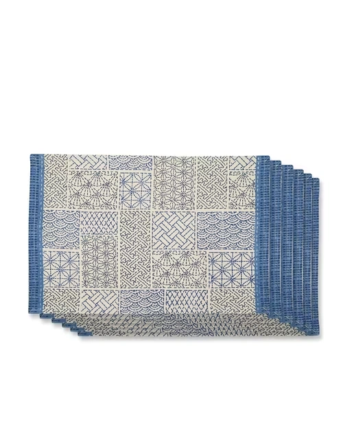 Blue Cotton Neer Printed Mat Set Of 6