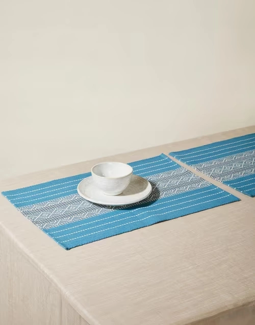 Blue Cotton Woven Saumya Mat Set of 6