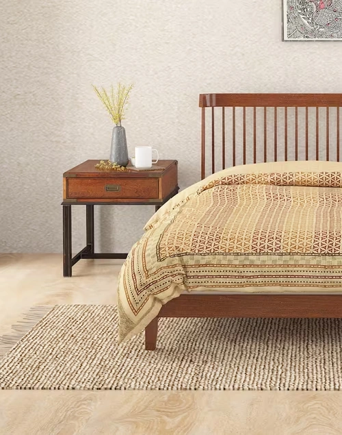 Orange Cotton Hand Block Printed Karwan Quilt - Single