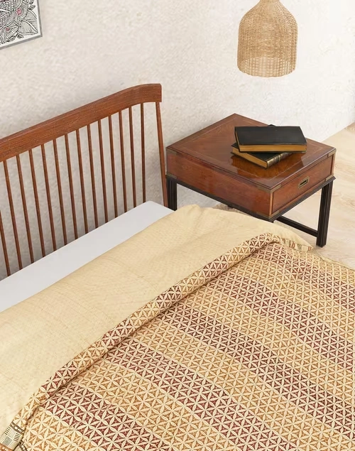 Orange Cotton Hand Block Printed Karwan Quilt - Single 3 Orange Cotton Hand Block Printed Karwan Quilt - Single