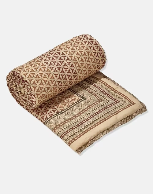 Orange Cotton Hand Block Printed Karwan Quilt - Single 4 Orange Cotton Hand Block Printed Karwan Quilt - Single