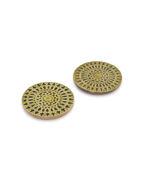 Green Wood Rang Enamelled Trivet Set Of 2