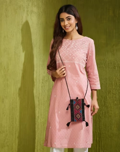 Black Hand Embroidered Mobile Pouch