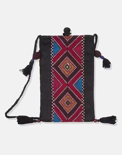 Black Hand Embroidered Mobile Pouch 3 Black Hand Embroidered Mobile Pouch