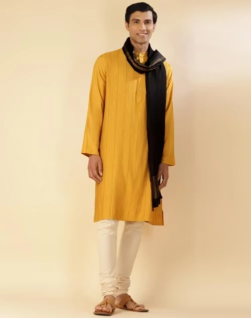 Black Silk Blend Woven Men Stole