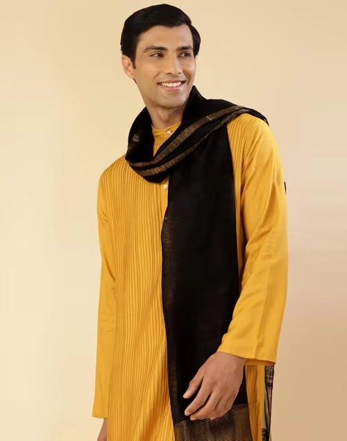 Black Silk Blend Woven Men Stole 3 Black Silk Blend Woven Men Stole