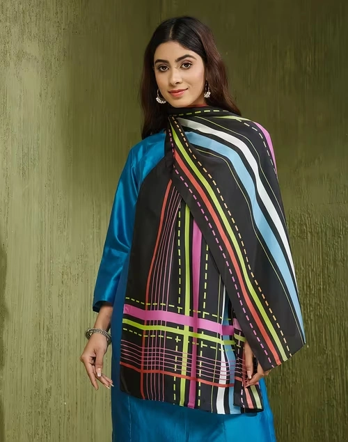 Black Silk Striped Stole