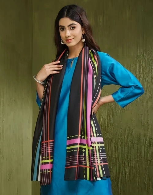 Black Silk Striped Stole 3 Black Silk Striped Stole