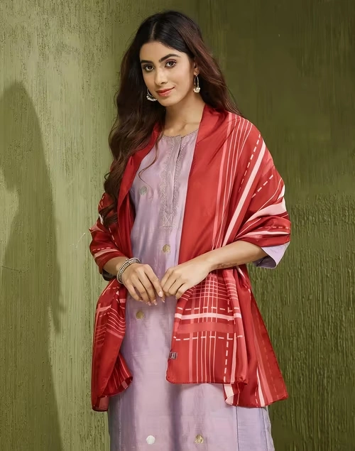 Red Silk Striped Stole