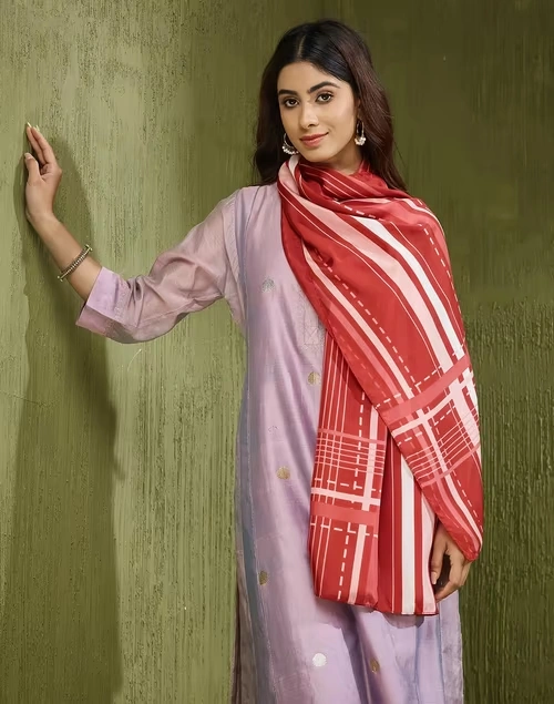 Red Silk Striped Stole