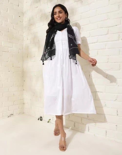 Black Cotton Silk Chikankari Stole