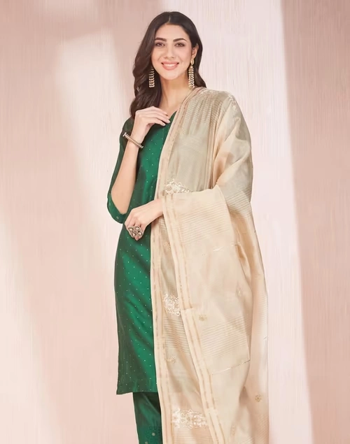 Beige Cotton Silk Chikankari Dupatta