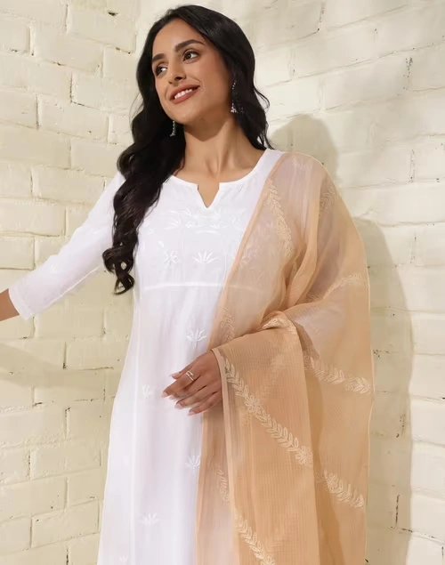 Beige Cotton Silk Chikankari Dupatta 3 Beige Cotton Silk Chikankari Dupatta