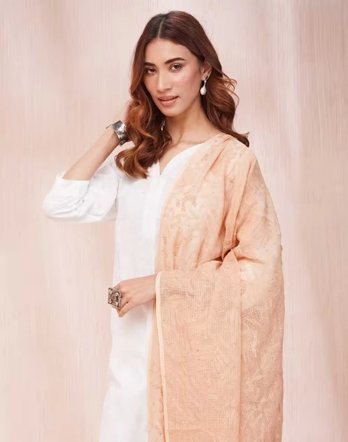 Beige Cotton Silk Chikankari Dupatta 3 Beige Cotton Silk Chikankari Dupatta