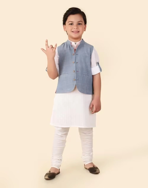 White Cotton Hand Woven 2Pc Kurta Set