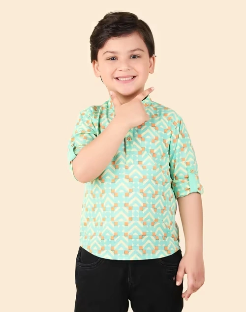 Green Cotton Hand Block Printed Short Kurta