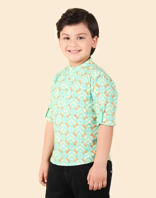 Green Cotton Hand Block Printed Short Kurta