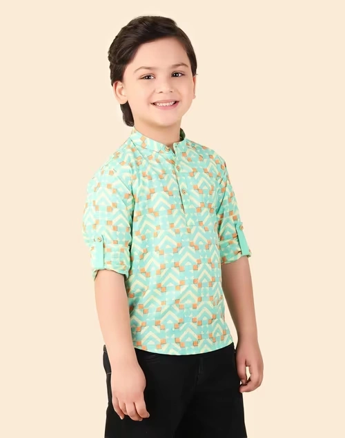 Green Cotton Hand Block Printed Short Kurta