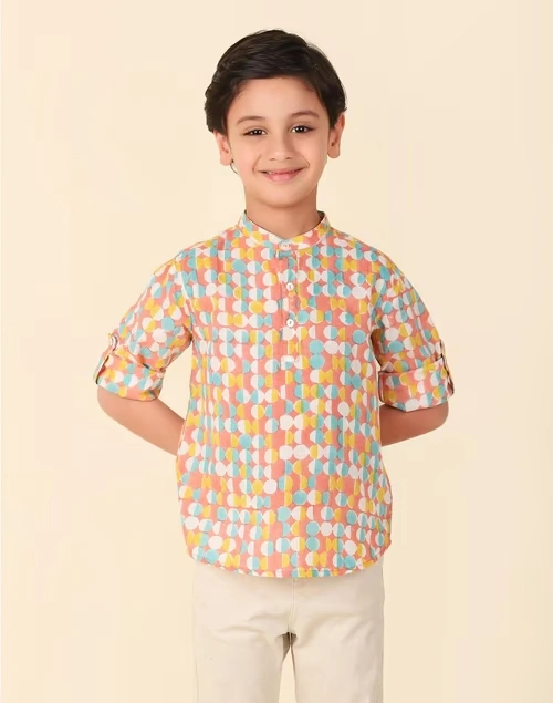 Pink Cotton Hand Block Printed Short Kurta